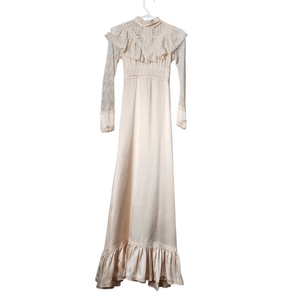 GUNNE SAX Prairie Lace Maxi Dress High Neck Victoriana 70s Coquette Wedding Gown